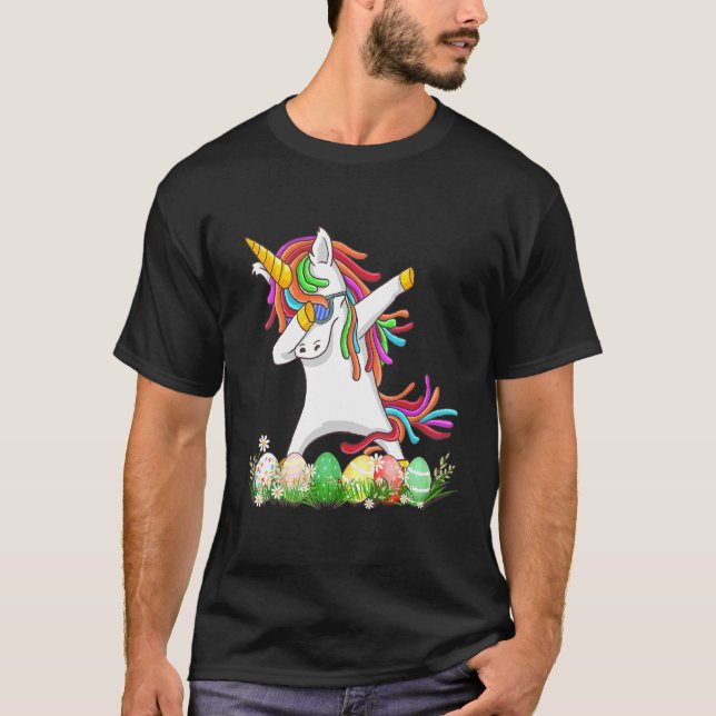 Camiseta Dabbing Unicorn Páscoa Baskets Ovos Raparigas Cria (Frente)