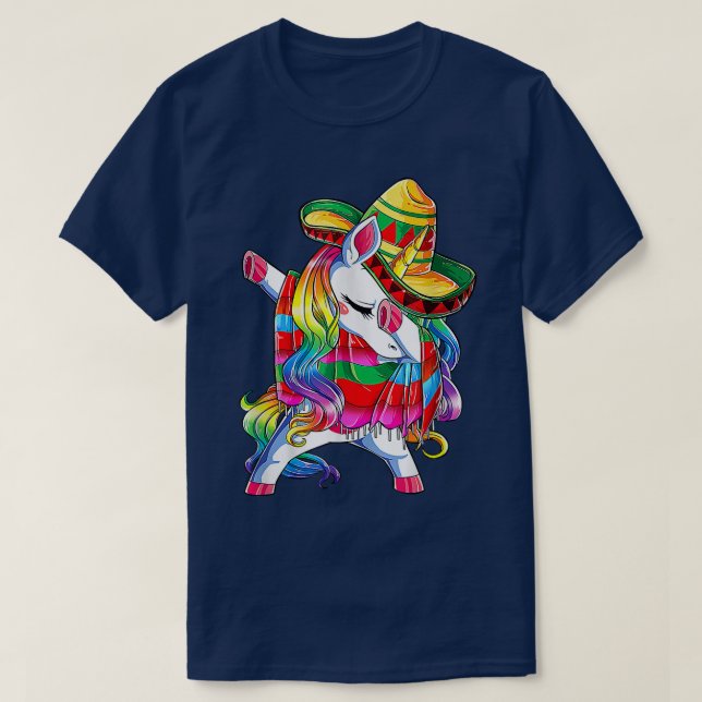 Camiseta Dabbing Unicorn Poncho Poncho Hat Shirt Cinco De M (Frente do Design)