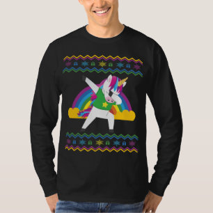 Camiseta Dabbing Unicorn Rainbow Ugly Christmas Sweater