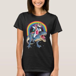 Camiseta Dabbing Unicorn Riding Dinosaur rex Boys Girls Kid
