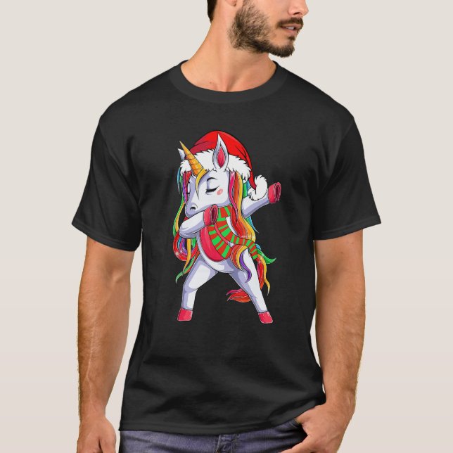 Camiseta Dabbing Unicorn Santa Christmas Kids Girls Women X (Frente)