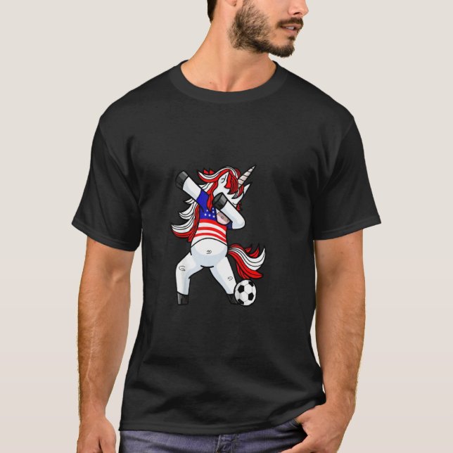 Camiseta Dabbing Unicorn Soccer Estados Unidos Flag America (Frente)