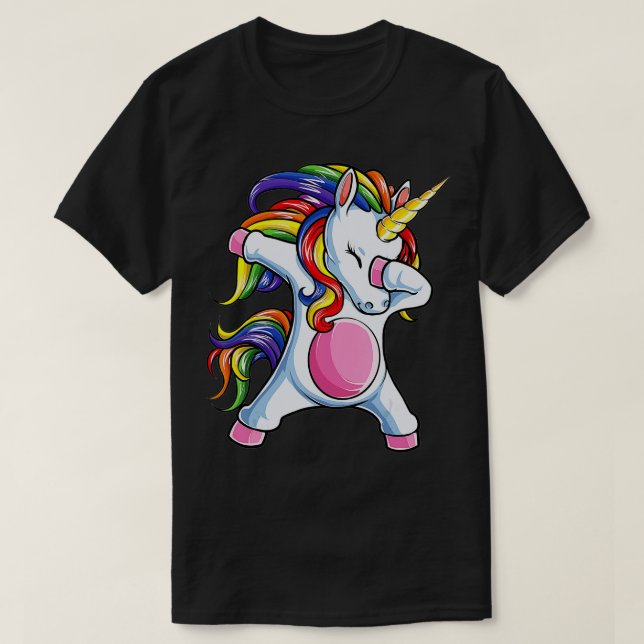 Camiseta Dabbing Unicorn T Girls Kids Women Rainbow Unicor (Frente do Design)