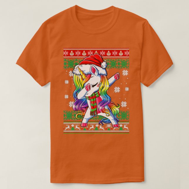 Camiseta Dabbing Unicorn Ugly Sweater Papai Noel Hat X (Frente do Design)