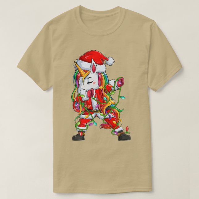 Camiseta Dabbing Unicorn Xmas lança Papais noeis engraçados (Frente do Design)