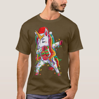 Camiseta Dabbing Unicorn Xmas Lights Papais noeis Unicorn C