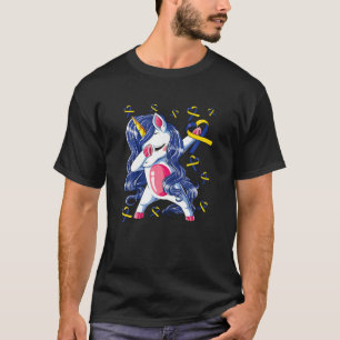 Camiseta Dabbing Unicorn Yellow Blue Ribbon Down Síndrome