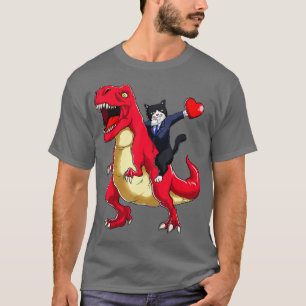 Camiseta Dabbing uxedo Cat Riding Dinossaur Dia de os namor