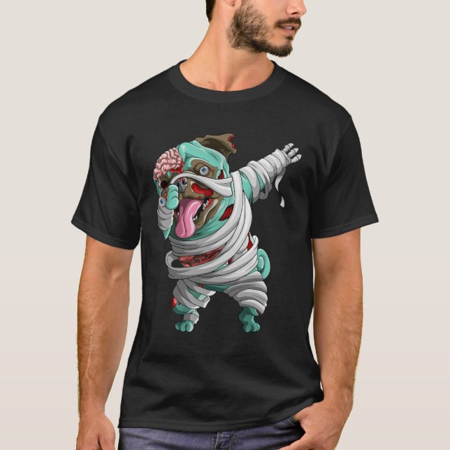 Camiseta Dabbing Zombie Mummy Pug Cute Halloween (Frente)