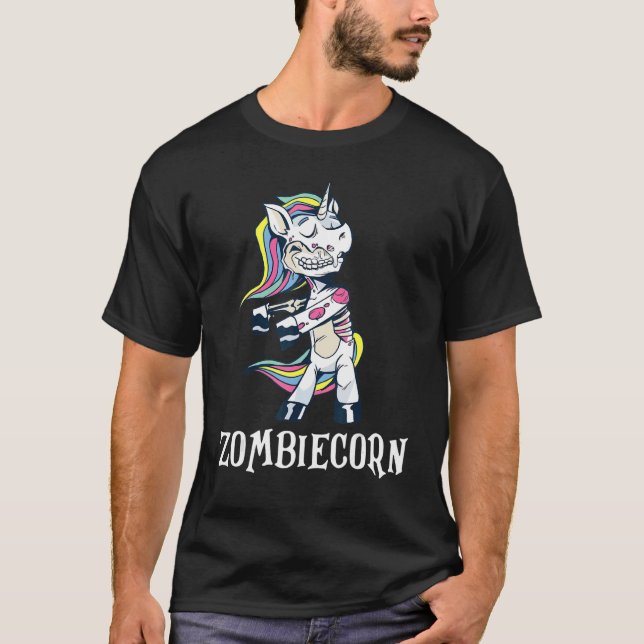 Camiseta Dabbing Zombiecorn Zombie Unicorn Easy Halloween (Frente)