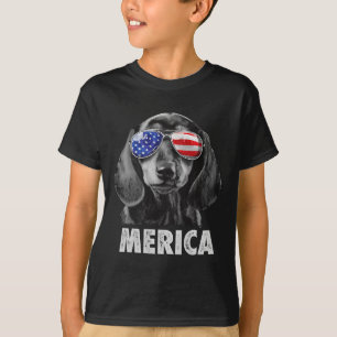Camiseta Dachshund 4 de julho Merica Men American Flag Sun