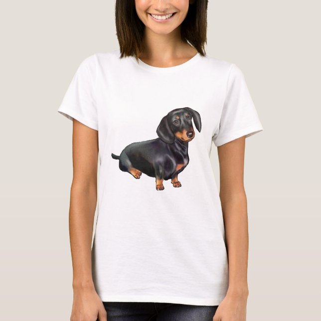 Camiseta Dachshund (A) - Preto e bronzeado (Frente)