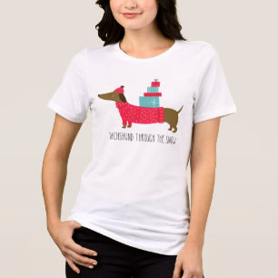 Camiseta Dachshund Através Da Brincadeira De Neve Cachorro 