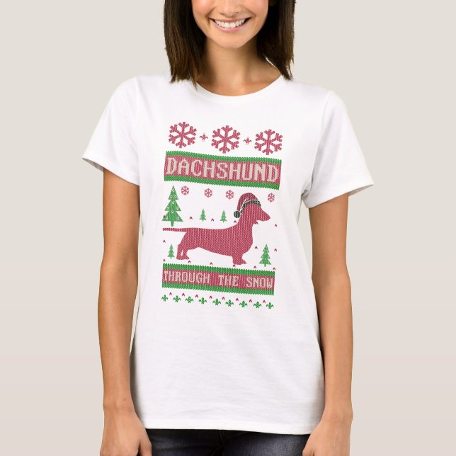 Camiseta Dachshund Através Da Neve (Frente)