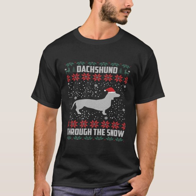 Camiseta Dachshund Através Da Neve Feia (Frente)