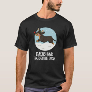 Camiseta Dachshund Através Da Neve Pun Dark BG