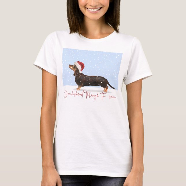 Camiseta DACHSHUND ATRAVÉS DO Natal Fofo (Frente)