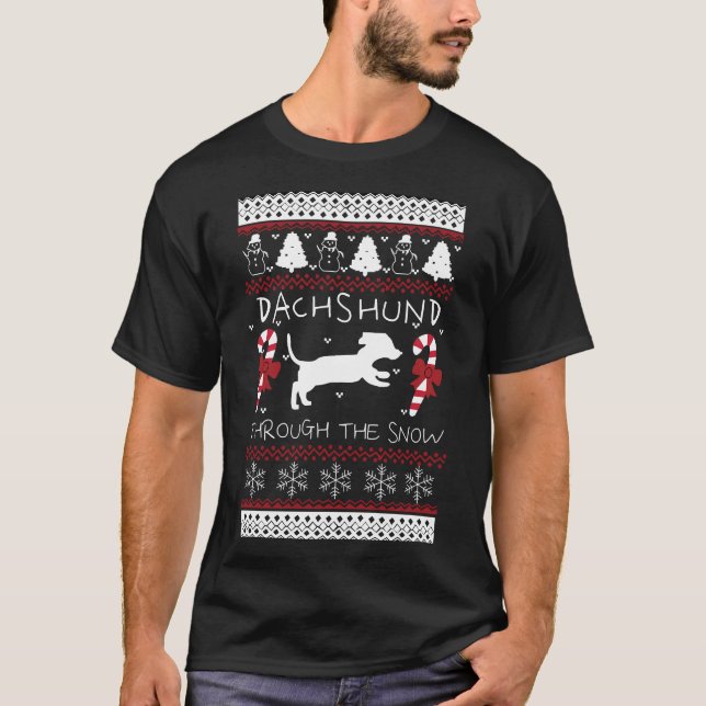 Camiseta Dachshund Através Do Snow Dachshund Ugly Christma (Frente)