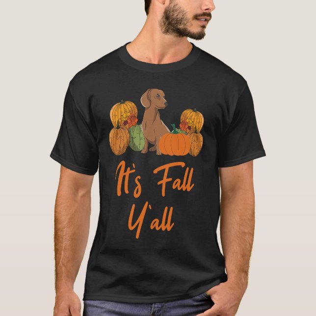 Camiseta Dachshund Autumn Fall Season Leopard Pumpkin Dog (Frente)