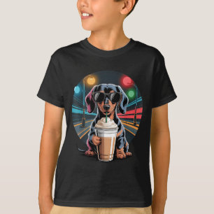 Camiseta Dachshund bebendo café gelado animal cachorro meme