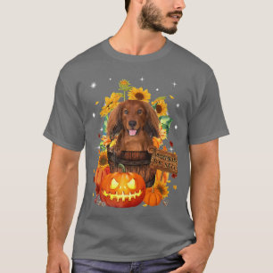 Camiseta Dachshund Bonito Nas Folhas De Outono Do Halloween