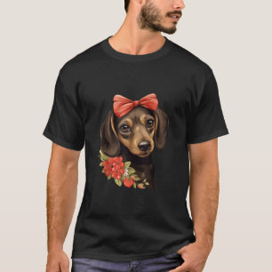 Camiseta Dachshund Bonito num Arco Bandana Vermelha Bandana