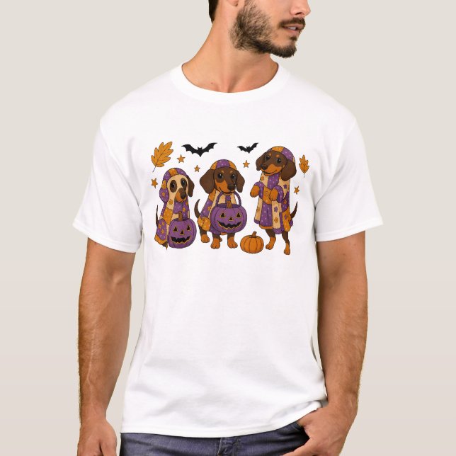 Camiseta Dachshund Cão Fantasma Halloween (Frente)