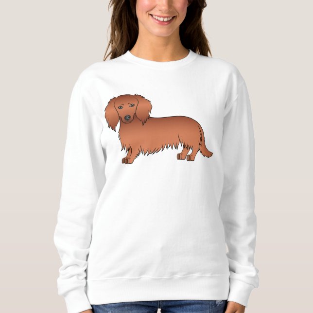 Camiseta Dachshund Cartoon Cute de Cabelo Longo Vermelho (Frente)