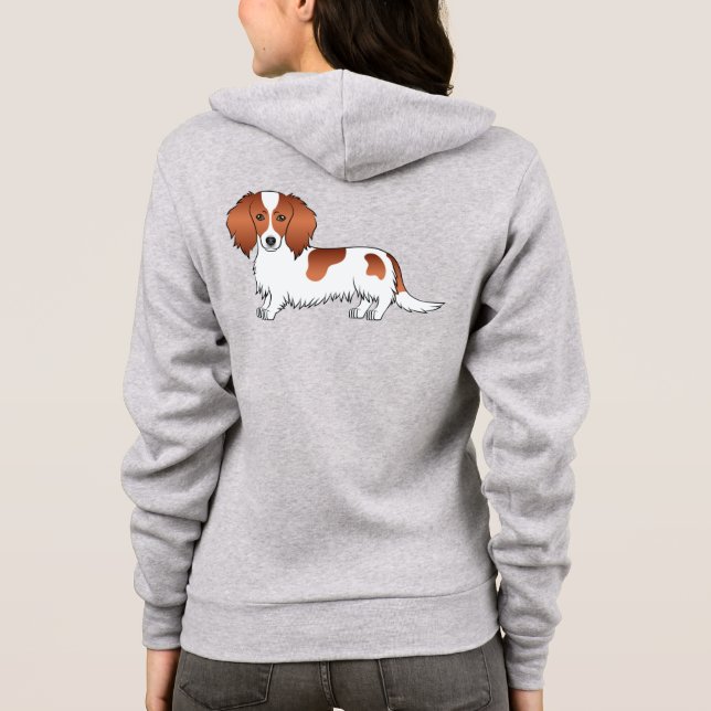 Camiseta Dachshund Cartoon Cute de Pelo Longo e Mancha Verm (Verso)