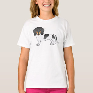 Camiseta Dachshund Cartoon de Pelo Curto Preto e Bege Malha