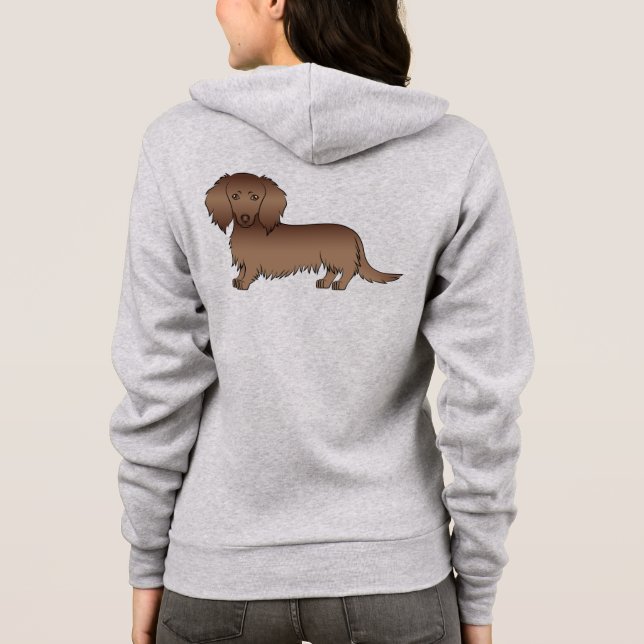 Camiseta Dachshund Cartoon de Pelo Marrom Chocolate Longo (Verso)