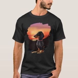 Camiseta Dachshund Chiweenie Wiener Dog Art Sunset Vintage