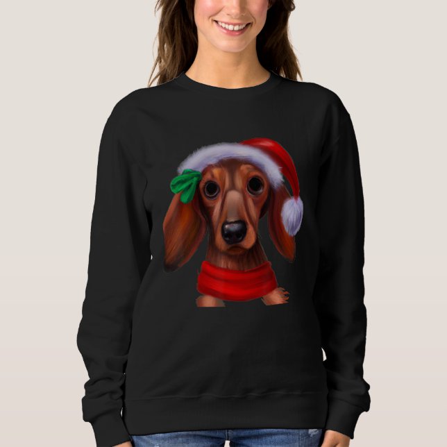 Camiseta Dachshund Chiweenie Wiener Dog Santa Claus Hat Chr (Frente)