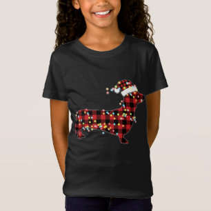 Camiseta Dachshund Christmas Red Xadrez Buffalo Pajamas Xma