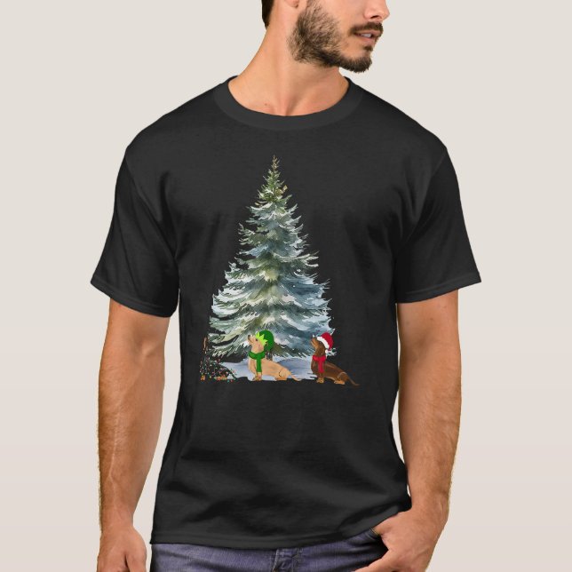 Camiseta Dachshund Christmas Tree Holiday Funny Wiener Dog  (Frente)