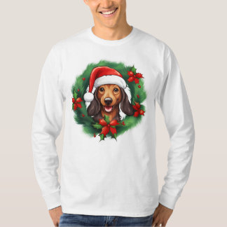 Camiseta Dachshund Christmas Wreath