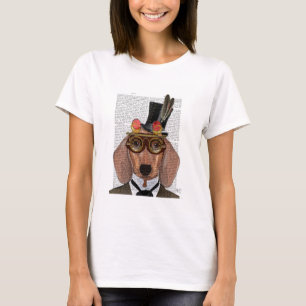 Camiseta Dachshund com chapéu e óculos