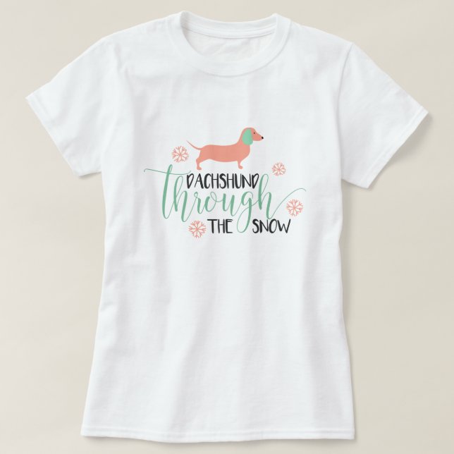 Camiseta Dachshund com o Natal da neve (Frente do Design)