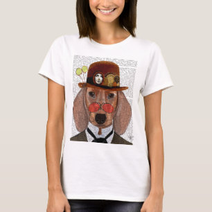 Camiseta Dachshund com Steampunk Bowler Hat