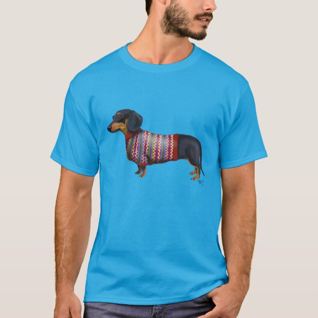 Camiseta Dachshund Com Sweater Wooly (Frente)
