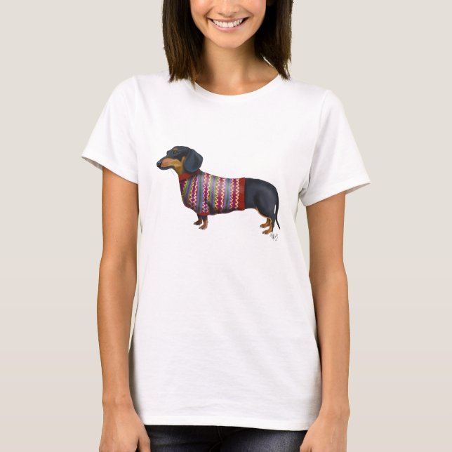 Camiseta Dachshund Com Sweater Wooly (Frente)