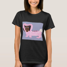 Camiseta Dachshund com Traje de Coelho Fofo Rosa