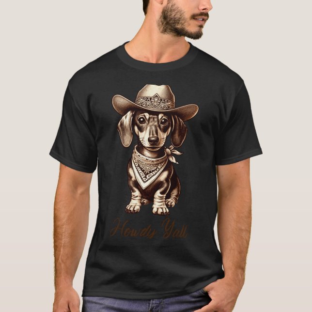 Camiseta Dachshund Cowboy Cute Sausage Dog Cowboy Weiner Pu (Frente)