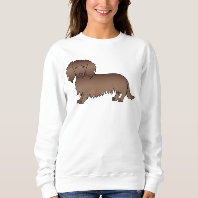 Camiseta Dachshund de Cabelo Comprido de Chocolate Cachorro (Frente)