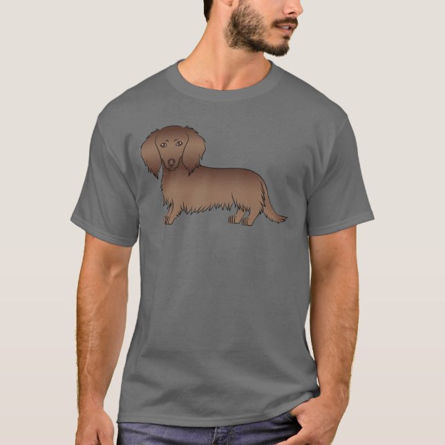 Camiseta Dachshund de Cabelo Comprido de Chocolate Cachorro (Frente)