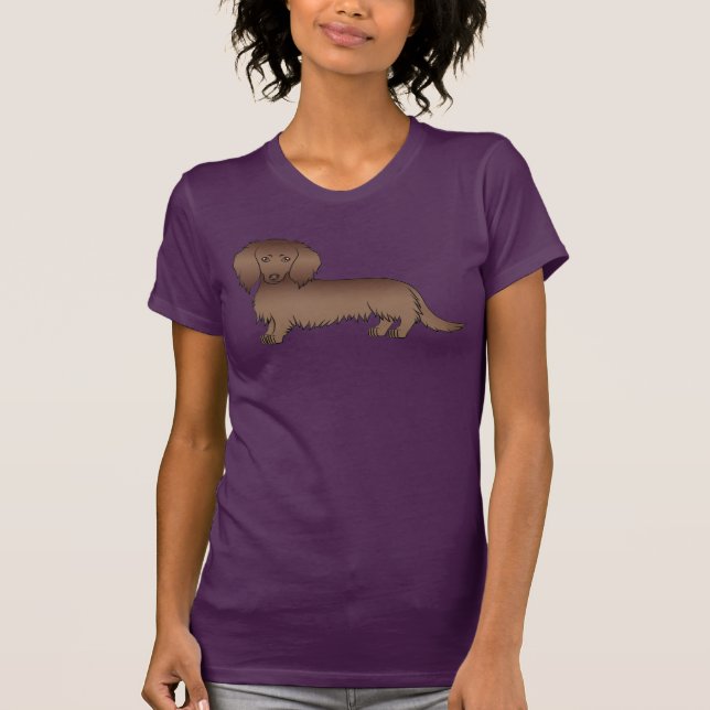 Camiseta Dachshund de Cabelo Comprido de Chocolate Cachorro (Frente)