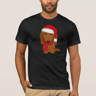 Camiseta Dachshund de Cabelo Comprido Papai Noel Cachorro S