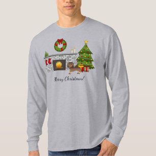 Camiseta Dachshund de Cabelo Curto Chocolate e Bege - Natal