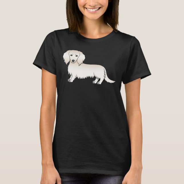 Camiseta Dachshund de Cabelo Longo Creme Cachorro de Desenh (Frente)