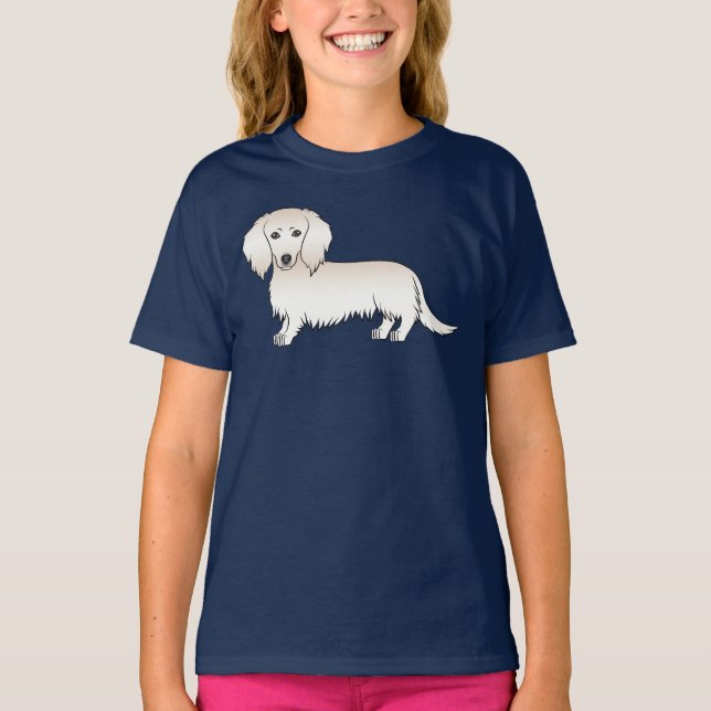 Camiseta Dachshund de Cabelo Longo Creme Cachorro de Desenh (Frente)